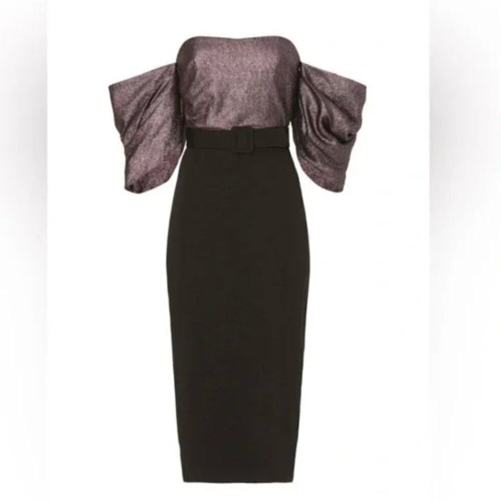 Badgley Mischka Purple and Black metallic formal Dress EUC